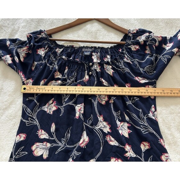 Lucky Brand Womens Dress Small Button Navy Floral Vine Sofi Smocked Boho - Picture 8 of 9
